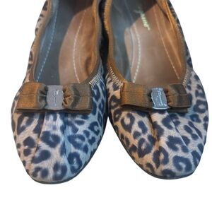 Salvatore Ferragamo Calf Hair Leopard Print Pleated Bow Ballet Flats Size 5